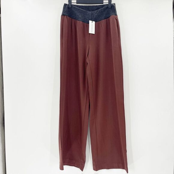 NWT WeWoreWhat‎ Low Rise V Wide Leg Pants Women's Size M Brown Ribbed Waistband - Picture 2 of 5